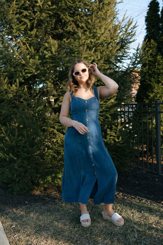 Dark Chambray Button Dress - The Red Thread Boutique