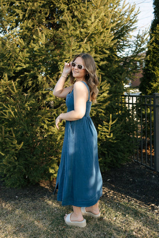 Dark Chambray Button Dress - The Red Thread Boutique