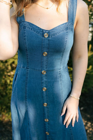Dark Chambray Button Dress - The Red Thread Boutique