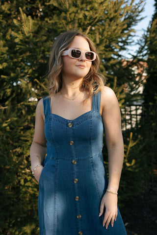 Dark Chambray Button Dress - The Red Thread Boutique
