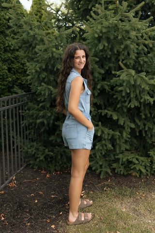 Dash Twill Romper, Lt Vintage Indigo by Z Supply *final sale - The Red Thread Boutique