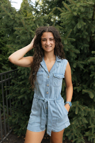 Dash Twill Romper, Lt Vintage Indigo by Z Supply *final sale - The Red Thread Boutique