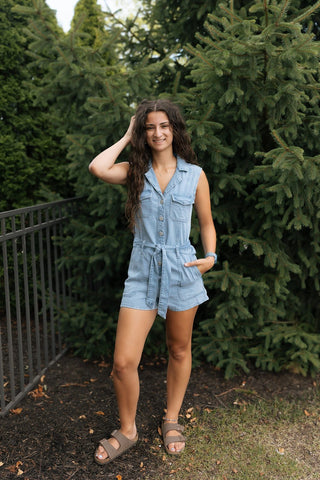 Dash Twill Romper, Lt Vintage Indigo by Z Supply *final sale - The Red Thread Boutique