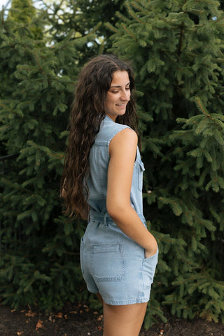 Dash Twill Romper, Lt Vintage Indigo by Z Supply *final sale - The Red Thread Boutique