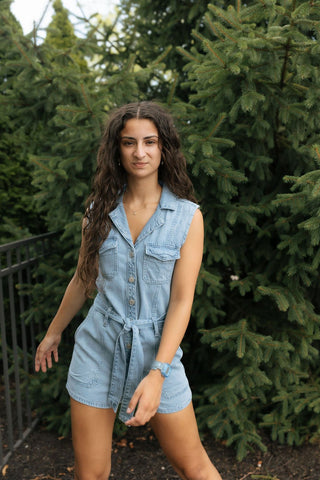 Dash Twill Romper, Lt Vintage Indigo by Z Supply *final sale - The Red Thread Boutique