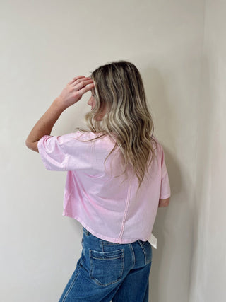 Delia Henley Crop Tee, Lt Pink - The Red Thread Boutique