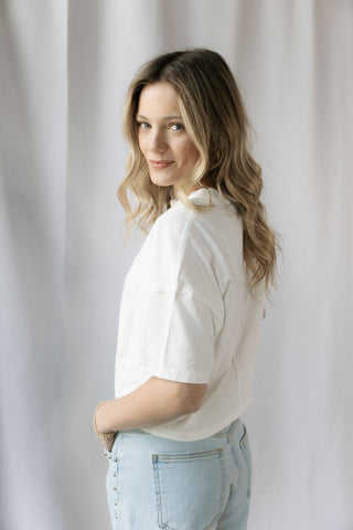 Delia Henley Crop Tee, White - The Red Thread Boutique