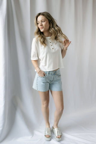 Delia Henley Crop Tee, White - The Red Thread Boutique