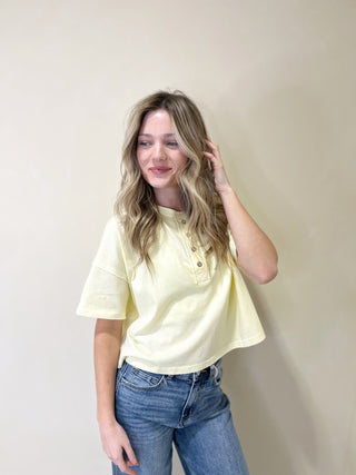 Delia Henley Crop Tee, Yellow - The Red Thread Boutique