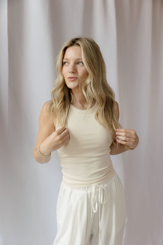 Della Padded Bra Crop Tank, Cream - The Red Thread Boutique