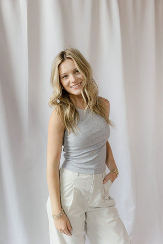 Della Padded Bra Crop Tank, Gray - The Red Thread Boutique