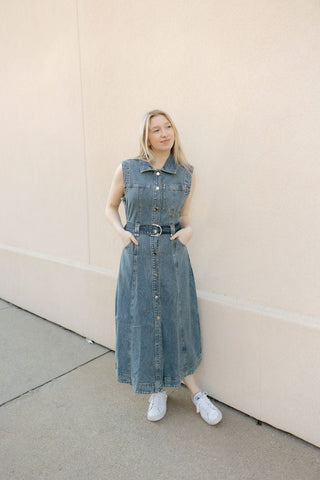 Denim Midi Dress - The Red Thread Boutique