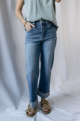 Denver High Rise Raw Cuffed Slim Wide Jeans - The Red Thread Boutique