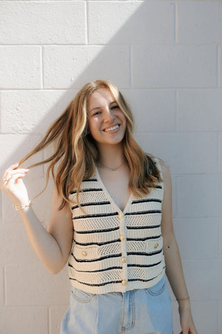Devanne Striped Vest, Navy/Cream *final sale - The Red Thread Boutique