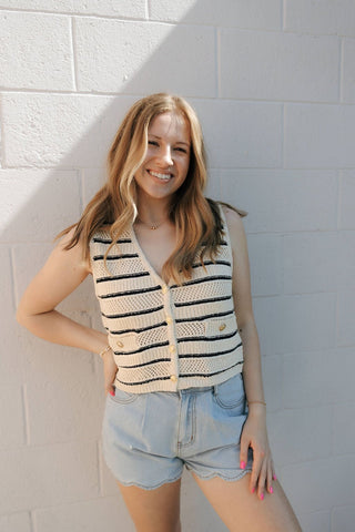 Devanne Striped Vest, Navy/Cream *final sale - The Red Thread Boutique