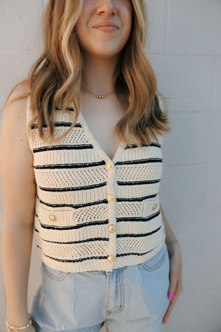 Devanne Striped Vest, Navy/Cream *final sale - The Red Thread Boutique