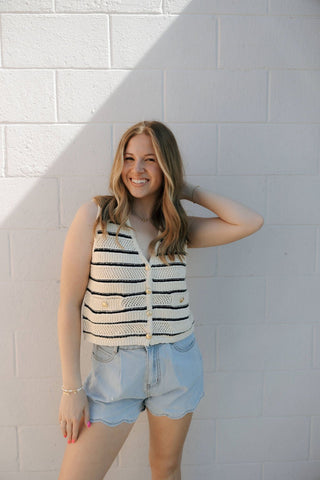 Devanne Striped Vest, Navy/Cream *final sale - The Red Thread Boutique