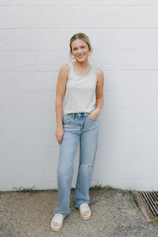 Distressed Slim Wide Denim by Vervet - The Red Thread Boutique