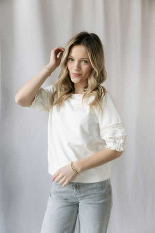 Dolly Lace Sweatshirt, White - The Red Thread Boutique