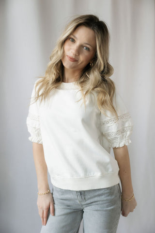 Dolly Lace Sweatshirt, White - The Red Thread Boutique