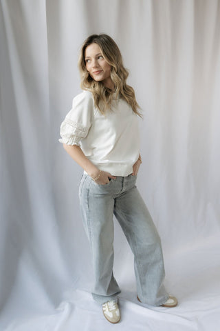 Dolly Lace Sweatshirt, White - The Red Thread Boutique