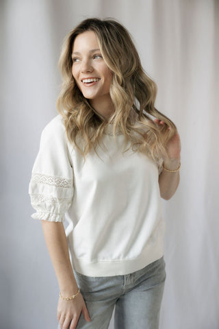 Dolly Lace Sweatshirt, White - The Red Thread Boutique