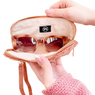 Dylan Woven Sunglass Case Wristlet: Checkered Brown - The Red Thread Boutique