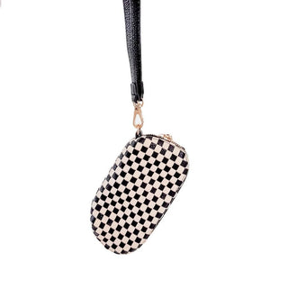 Dylan Woven Sunglass Case Wristlet: Checkered Brown - The Red Thread Boutique