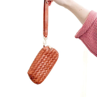 Dylan Woven Sunglass Case Wristlet: Checkered Brown - The Red Thread Boutique