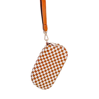Dylan Woven Sunglass Case Wristlet: Checkered Brown - The Red Thread Boutique