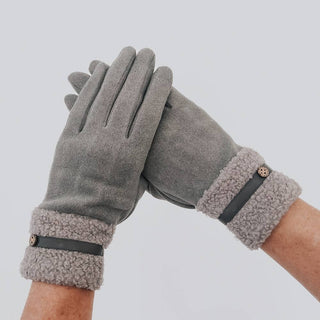 Teddy Fur Cuff Gloves, Gray