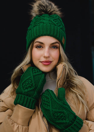 Classic Green Cable Knit Pom Hat *final sale