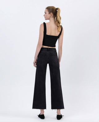 Raw Hem Ankle Jeans, Black Wash