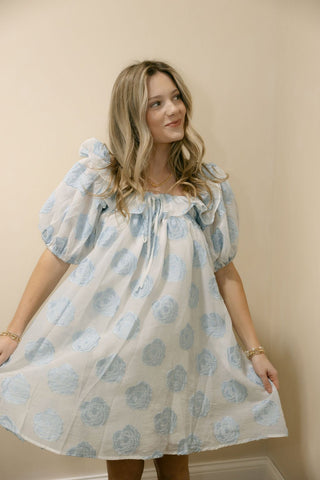 Edith Chiffon Blue Floral Dress - The Red Thread Boutique