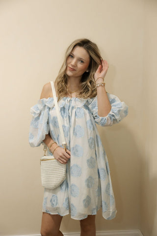 Edith Chiffon Blue Floral Dress - The Red Thread Boutique