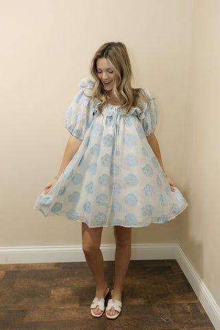Edith Chiffon Blue Floral Dress - The Red Thread Boutique