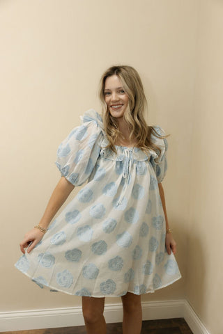 Edith Chiffon Blue Floral Dress - The Red Thread Boutique