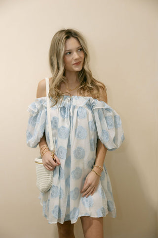 Edith Chiffon Blue Floral Dress - The Red Thread Boutique
