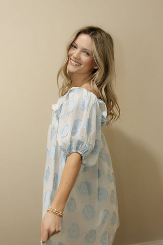 Edith Chiffon Blue Floral Dress - The Red Thread Boutique
