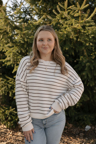 Ely Sweater, Ivory/Brown - The Red Thread Boutique