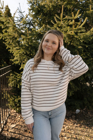 Ely Sweater, Ivory/Brown - The Red Thread Boutique