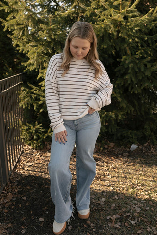 Ely Sweater, Ivory/Brown - The Red Thread Boutique