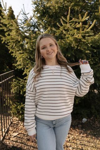 Ely Sweater, Ivory/Brown - The Red Thread Boutique