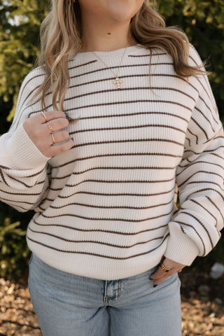 Ely Sweater, Ivory/Brown - The Red Thread Boutique
