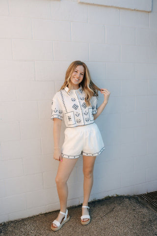 Embroidered Crop Button Shirt Set *final sale - The Red Thread Boutique