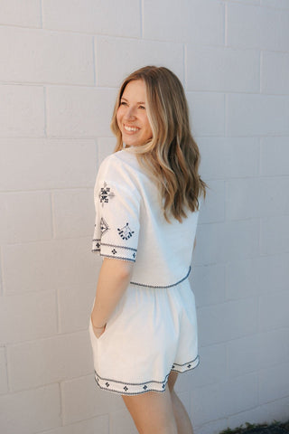 Embroidered Crop Button Shirt Set *final sale - The Red Thread Boutique