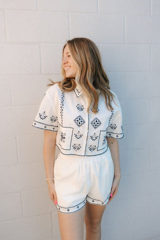 Embroidered Crop Button Shirt Set *final sale - The Red Thread Boutique