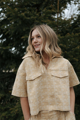 Embroidered Floral Top, Mustard - The Red Thread Boutique