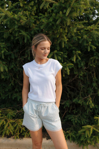 Embroidered Gingham Shorts, Blue/Yellow *final sale - The Red Thread Boutique