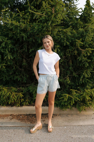 Embroidered Gingham Shorts, Blue/Yellow *final sale - The Red Thread Boutique